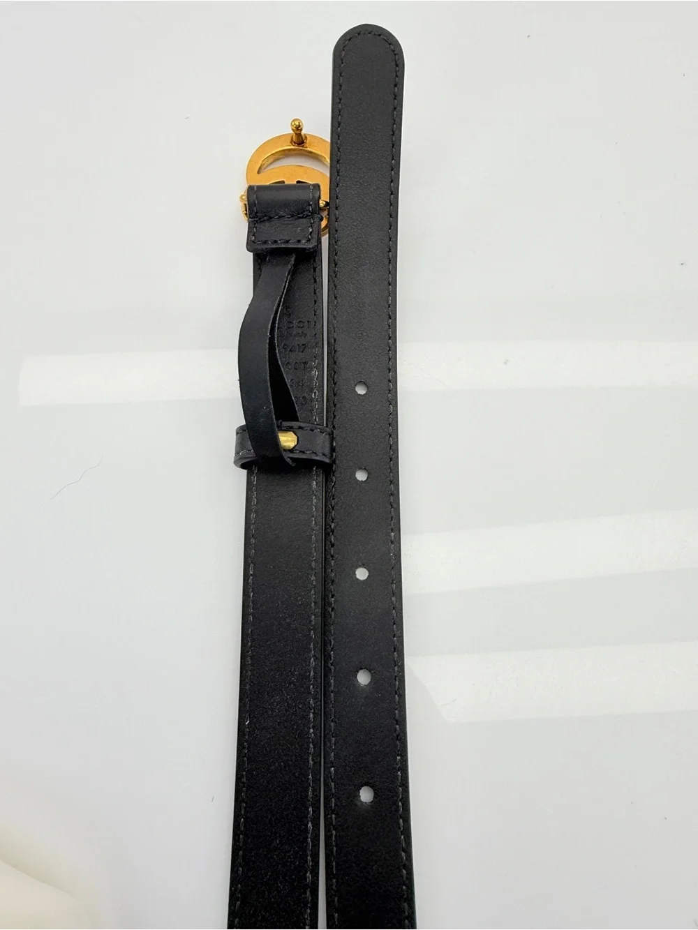 Authentic Gucci Black Leather Slim GG Marmont Belt 409417 85/34 g13